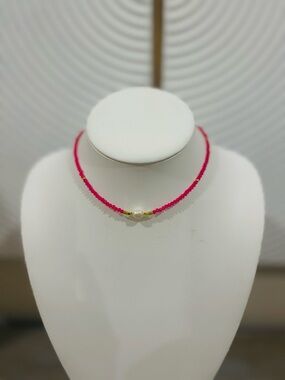 Pink Beaded Pearl Accent Choker Necklace